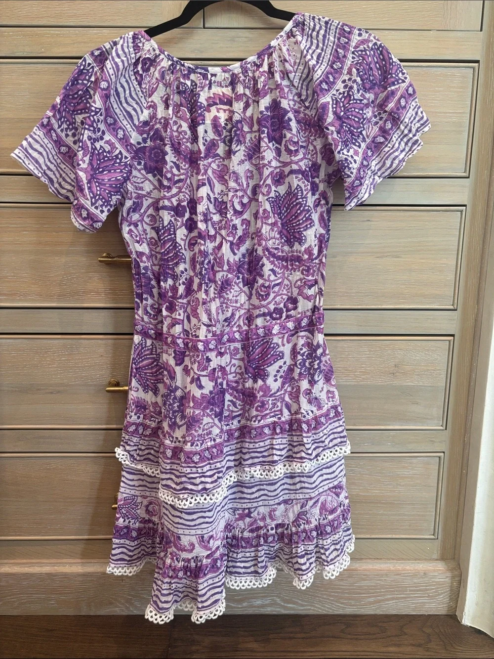 Purple Floral Mini Dress with Tassel Pockets